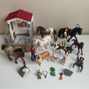 Schleich Bundle - People Horses Dogs Bunnies Stall Accessories